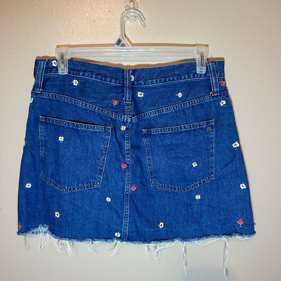 Madewell Skirt Denim A-Line Mini Confetti Floral Embroidered Sz 13-14 - Picture 2 of 6
